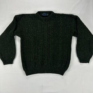Etchings Cable Knit Sweater Dark Green Speckled Wool Blend Mens Medium